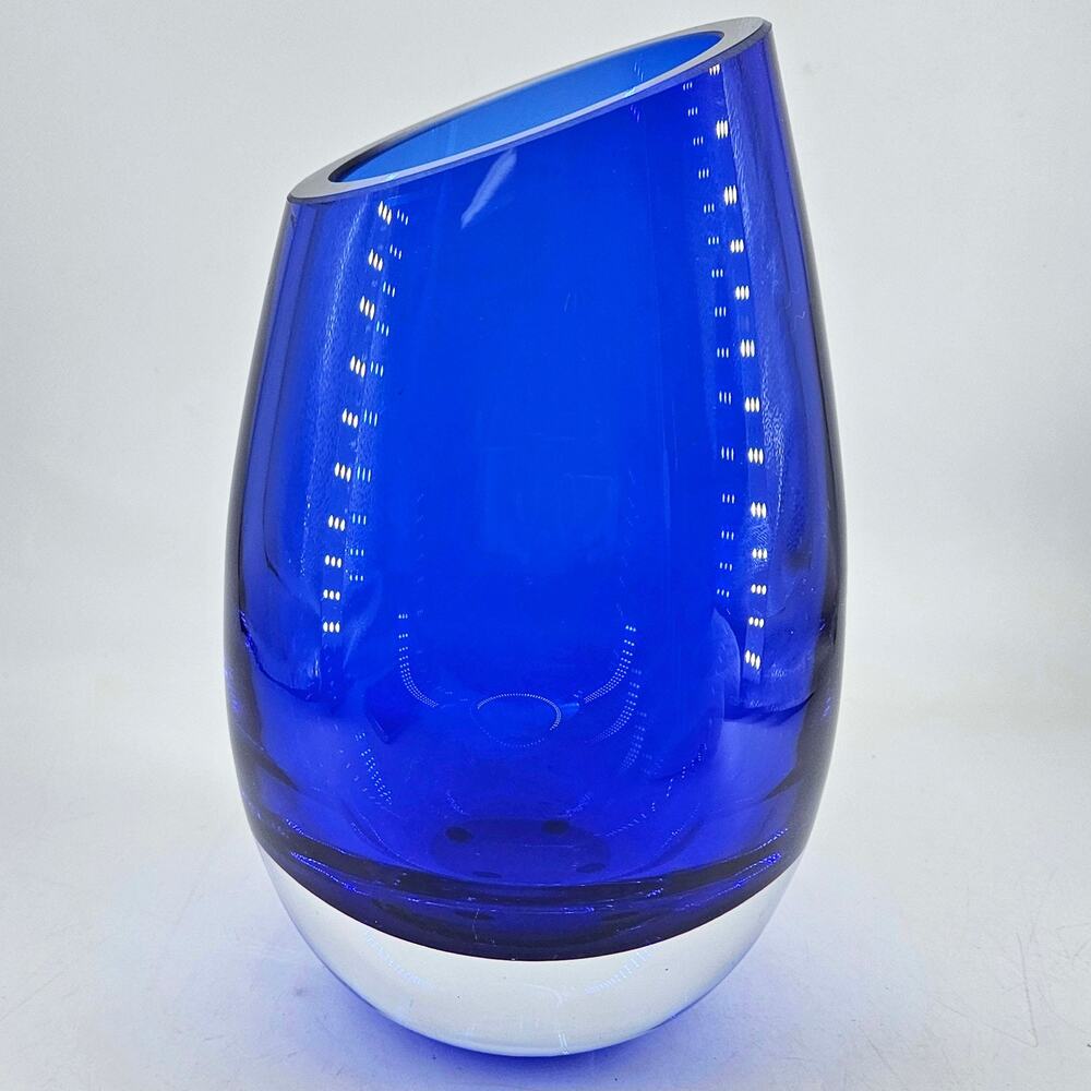 Cobalt Blue sommerso Magnor Norway Art Glass vase polished bottom